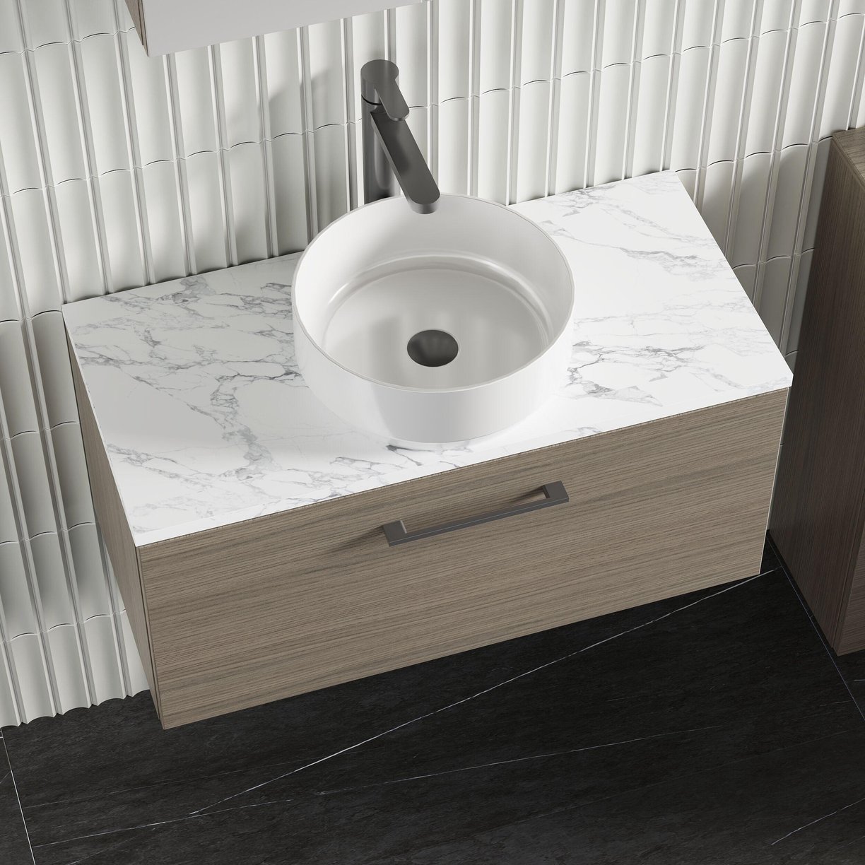 800mm Wh 1-Drawer Vanity & Laminate Top - Grey Vicenza Oak