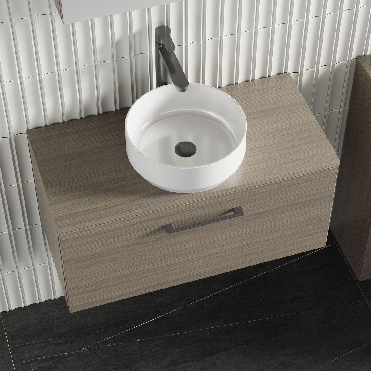 800mm WH 1-Drawer Vanity & Worktop - Solace Oak Woodgrain