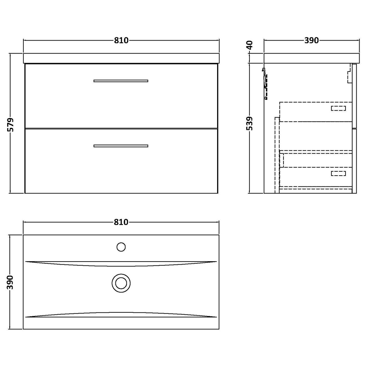 800mm WH 2-Drawer Vanity & Basin 1 - Solace Oak Woodgrain