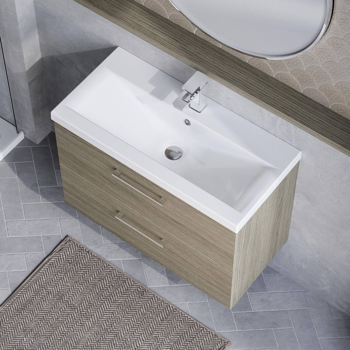 800mm WH 2-Drawer Vanity & Basin 1 - Solace Oak Woodgrain
