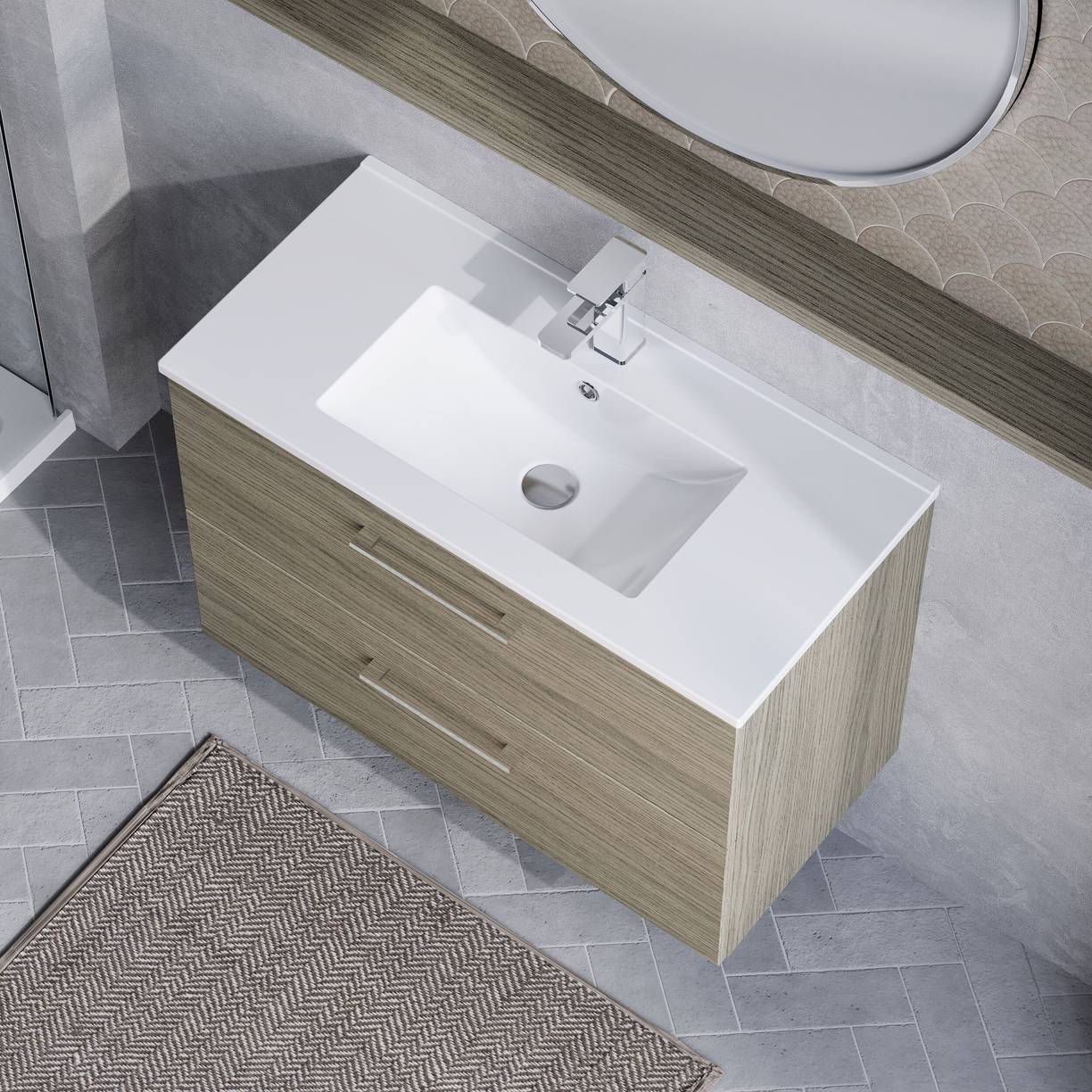 800mm WH 2-Drawer Vanity & Basin 2 - Solace Oak Woodgrain