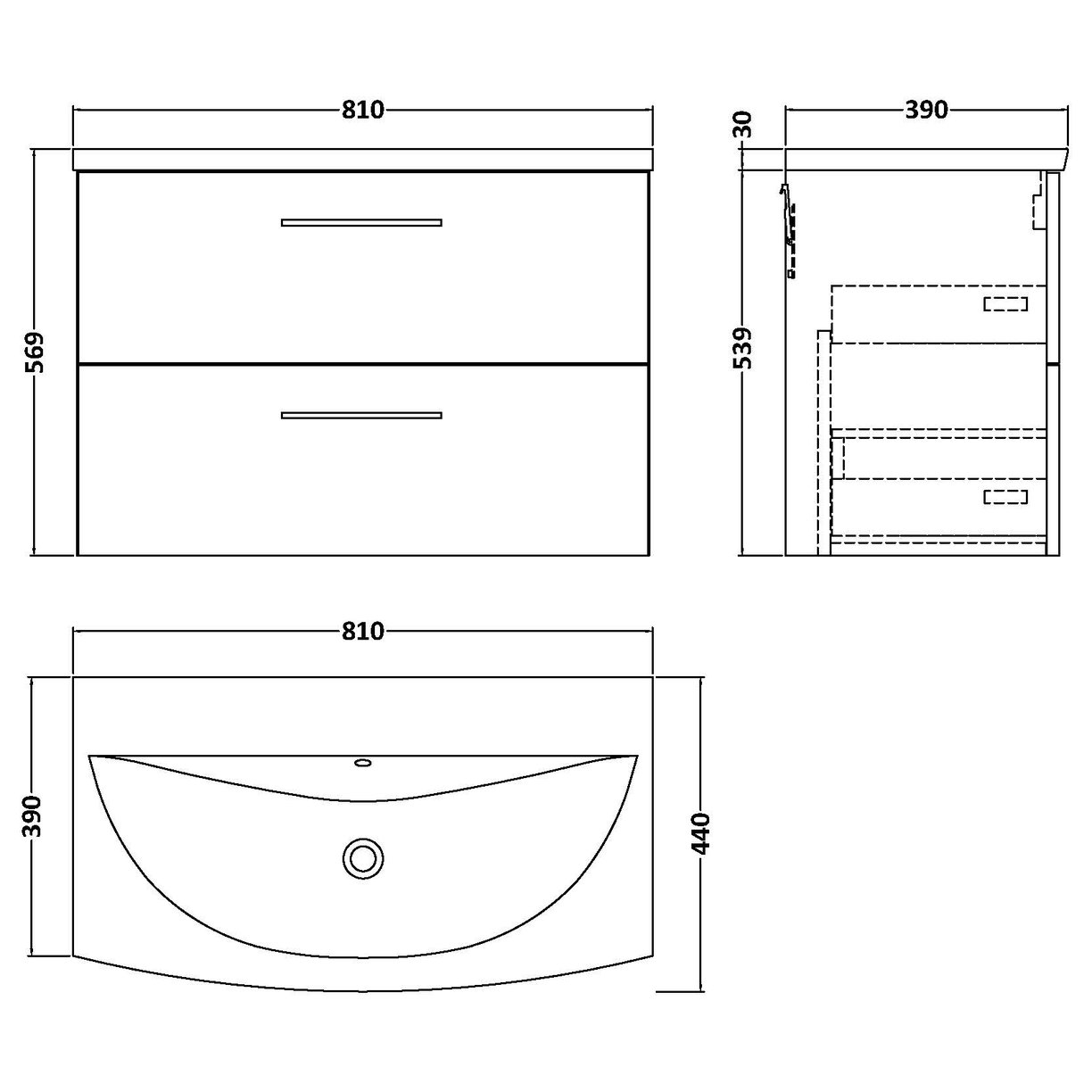 800 WH 2-Drawer Vanity & Basin 4