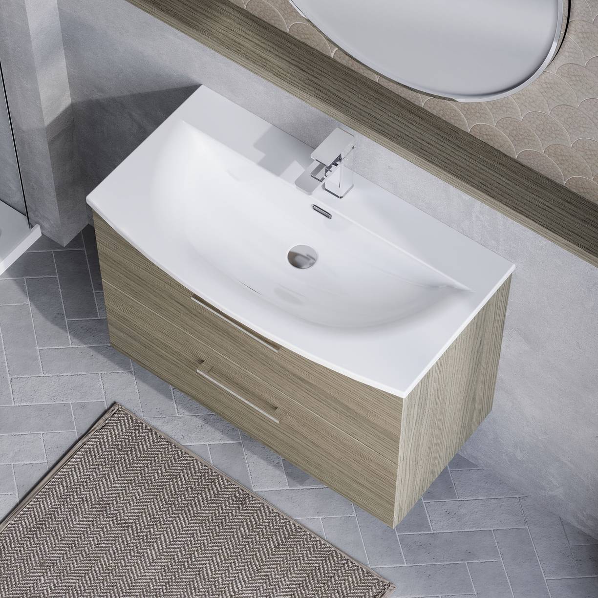 800mm WH 2-Drawer Vanity & Basin 4 - Solace Oak Woodgrain