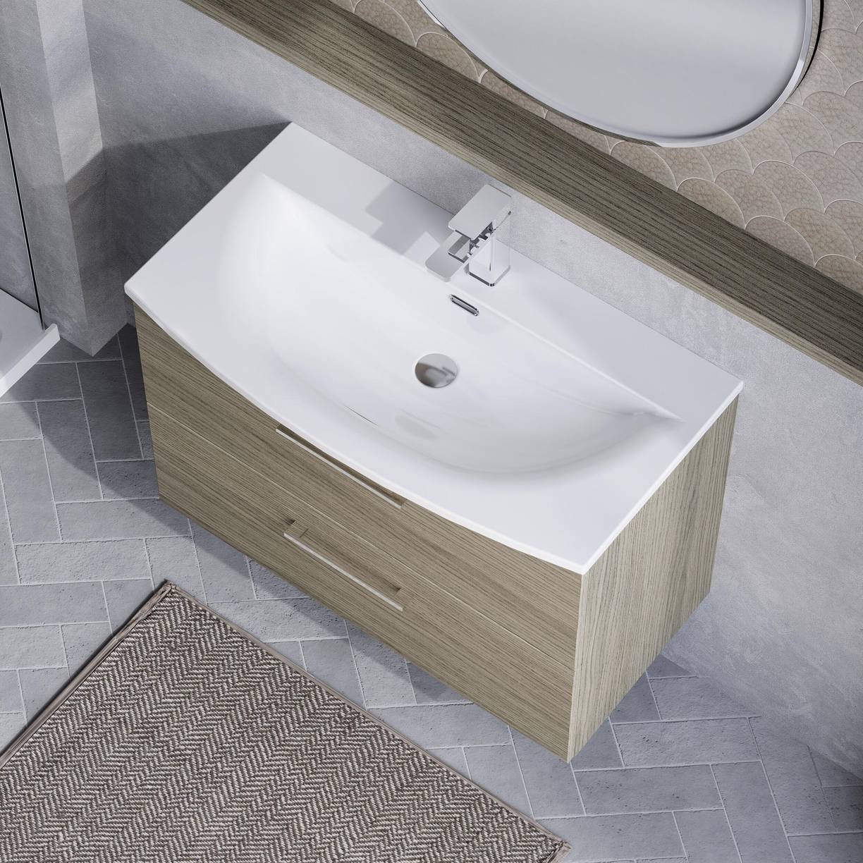 800mm WH 2-Drawer Vanity & Basin 4 - Solace Oak Woodgrain