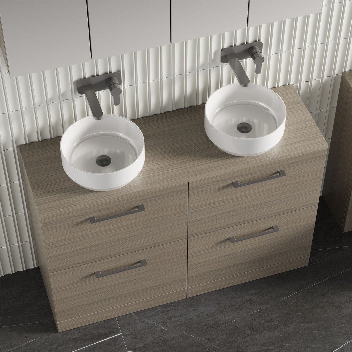 1200mm FS 4-Drawer Vanity & Worktop - Solace Oak Woodgrain