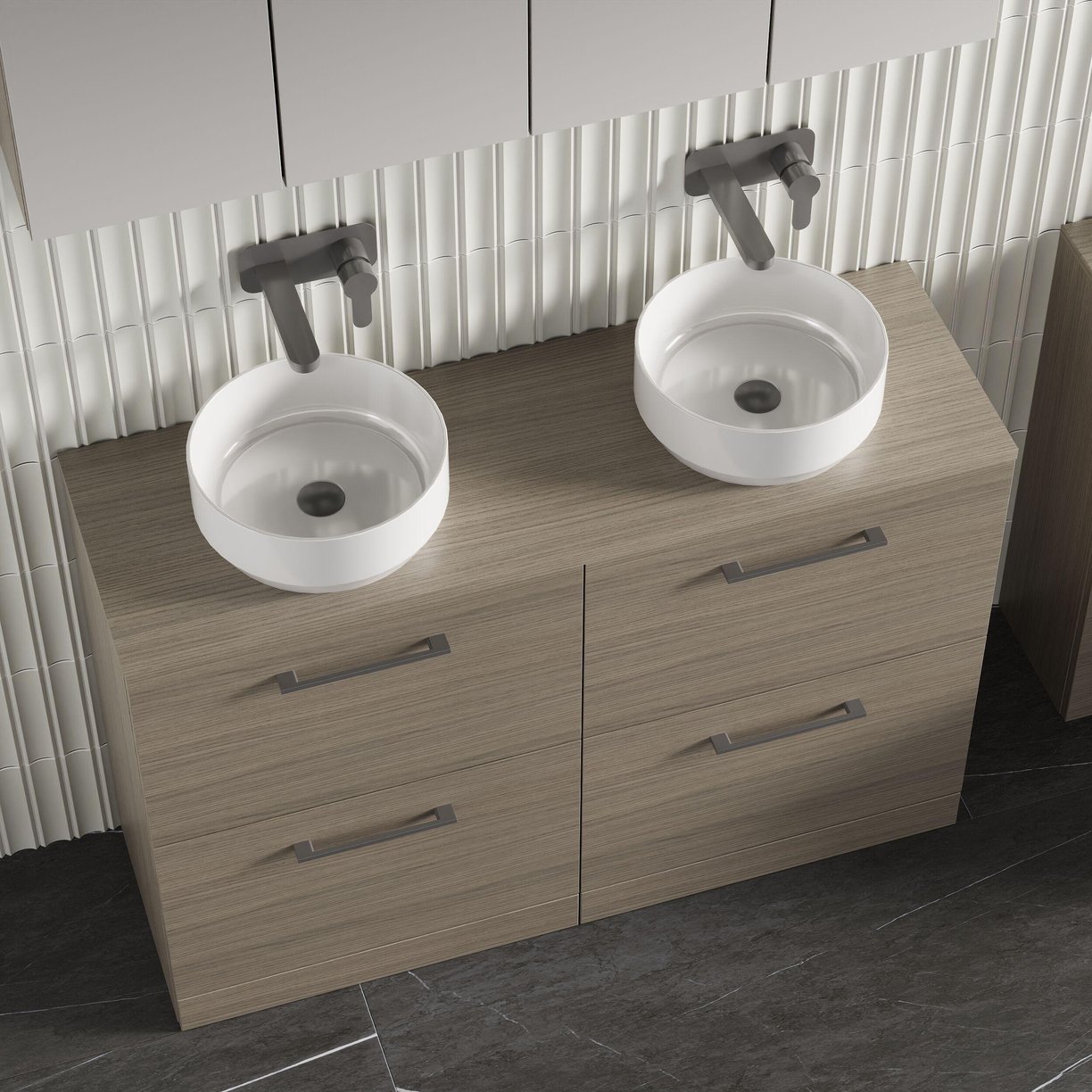 1200mm FS 4-Drawer Vanity & Worktop - Solace Oak Woodgrain