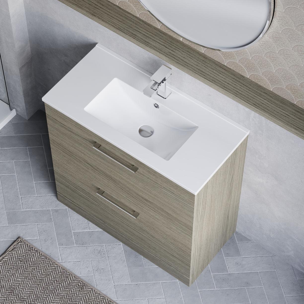 800mm FS 2-Drawer Vanity & Basin 2 - Solace Oak Woodgrain