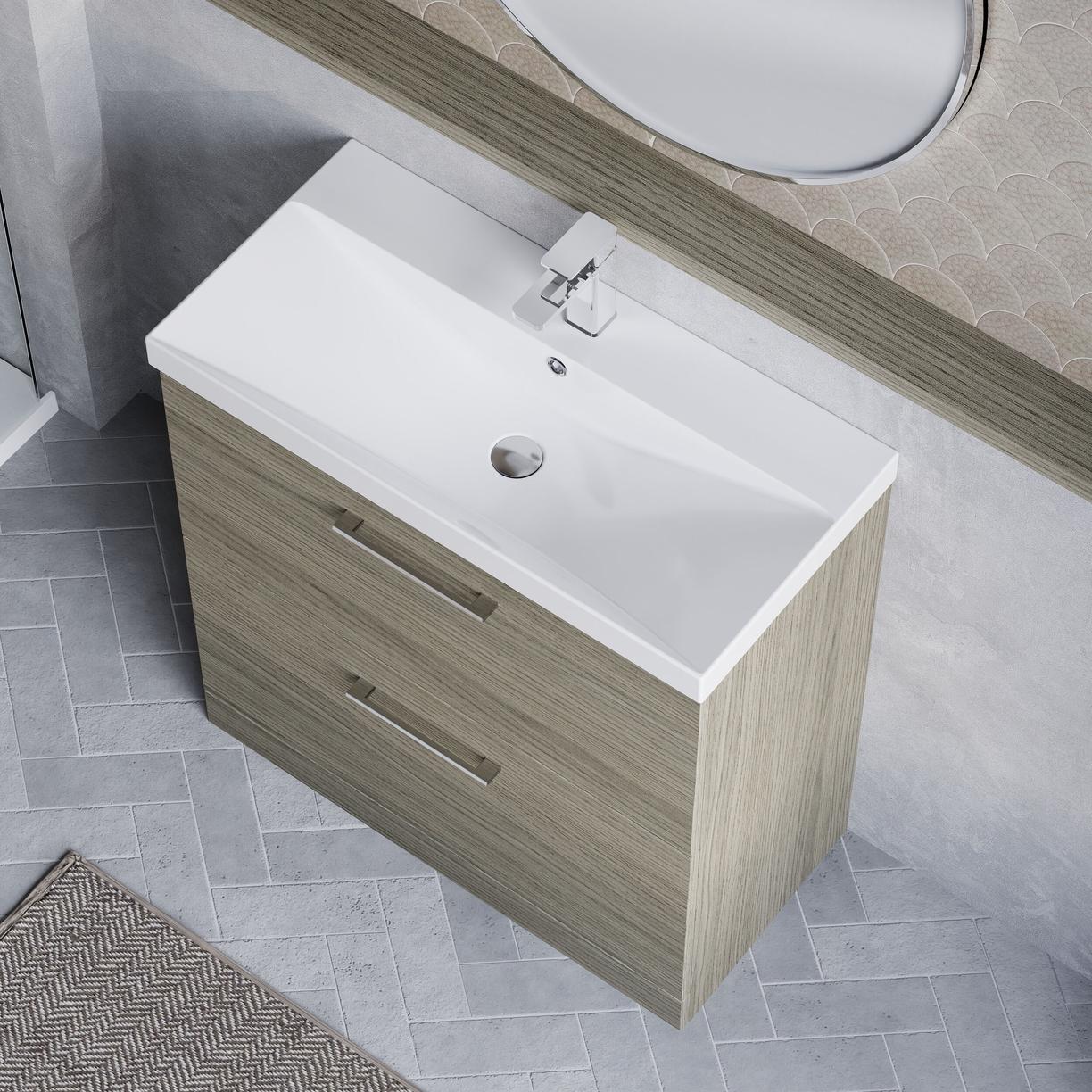 800mm FS 2-Drawer Vanity & Basin 3 - Solace Oak Woodgrain