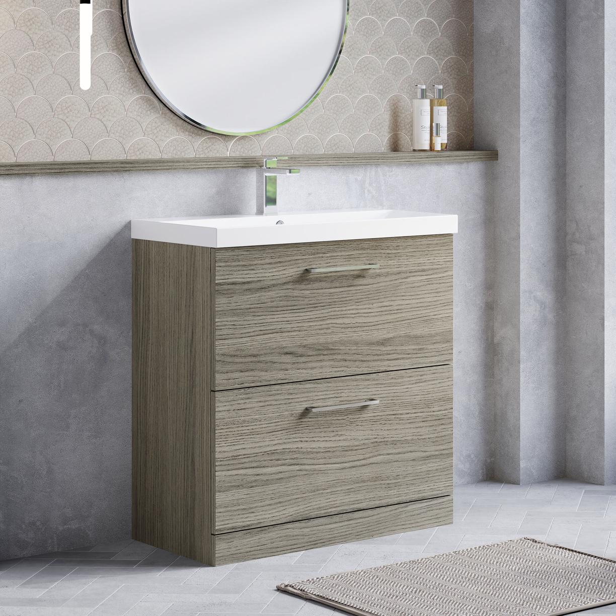 800mm FS 2-Drawer Vanity & Basin 3 - Solace Oak Woodgrain