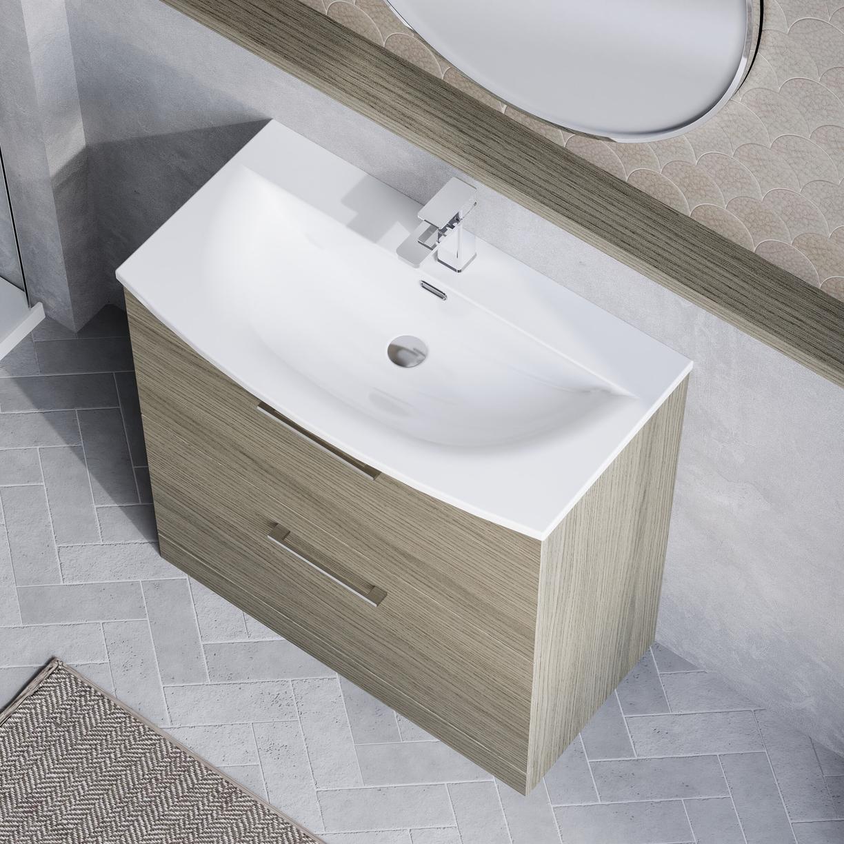 800mm FS 2-Drawer Vanity & Basin 4 - Solace Oak Woodgrain