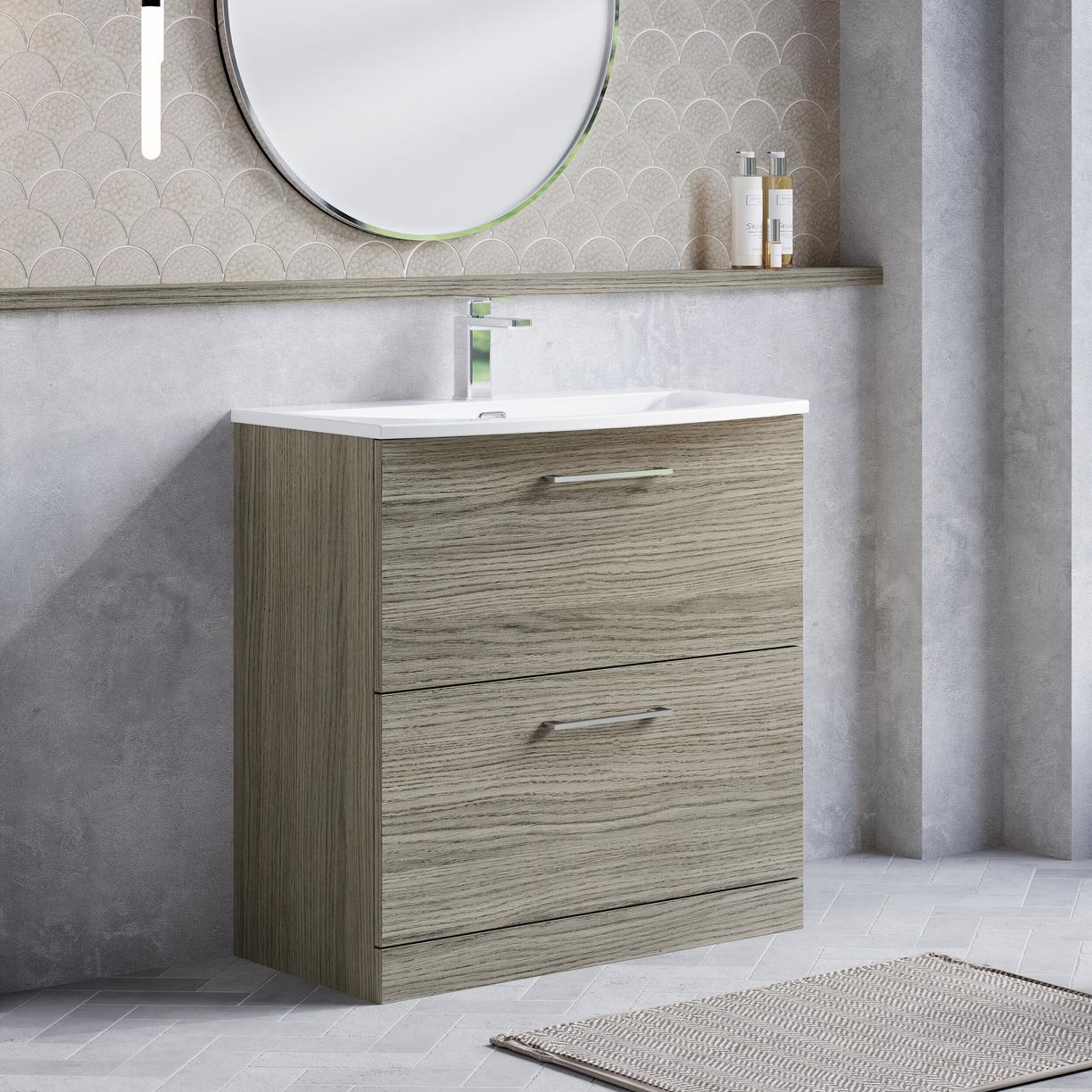 800mm FS 2-Drawer Vanity & Basin 4 - Solace Oak Woodgrain