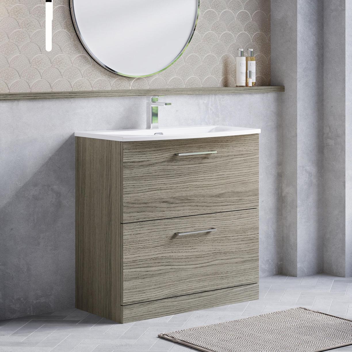 800mm FS 2-Drawer Vanity & Basin 4 - Solace Oak Woodgrain