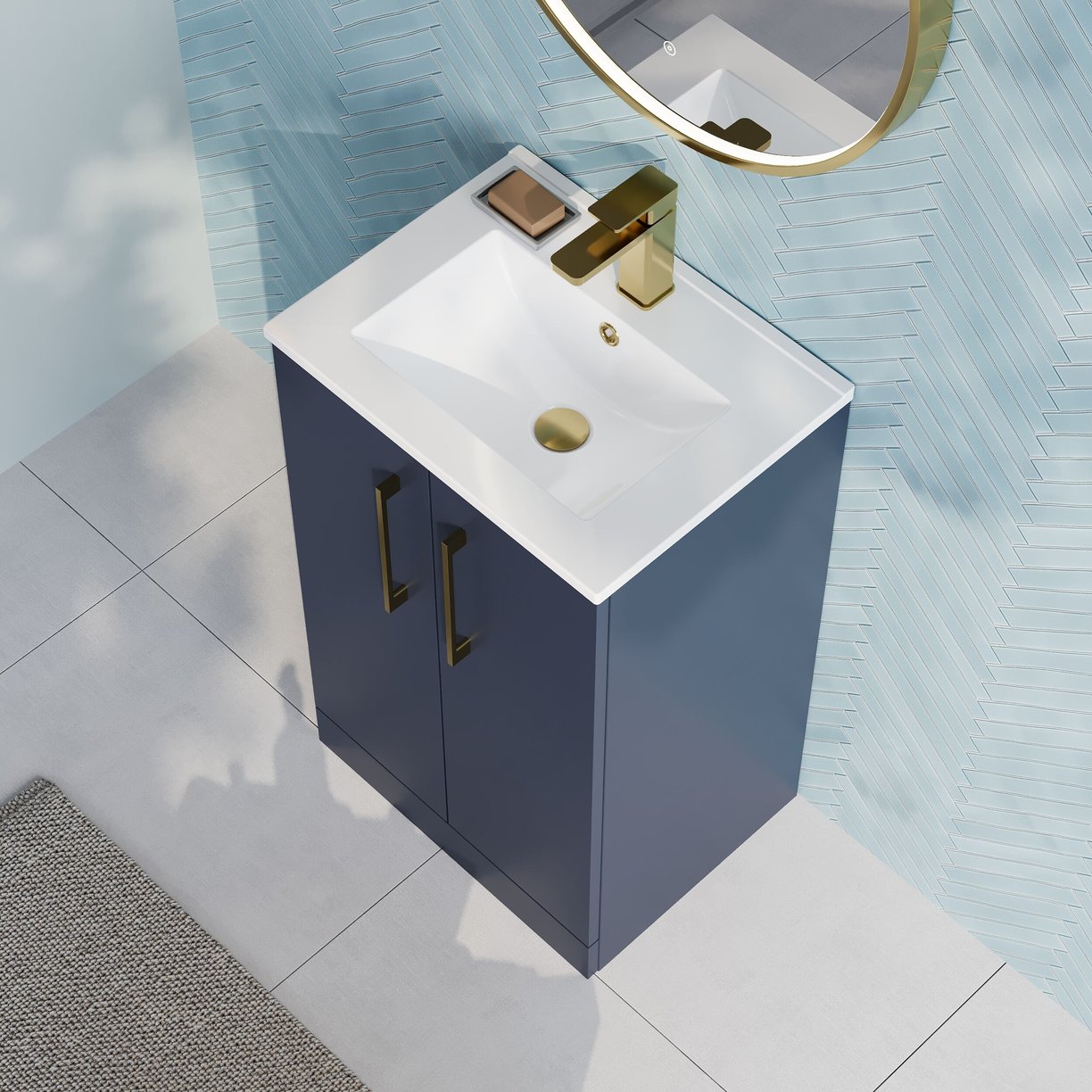 500mm Fs 2-Door Vanity & Basin 2 - Indigo Blue