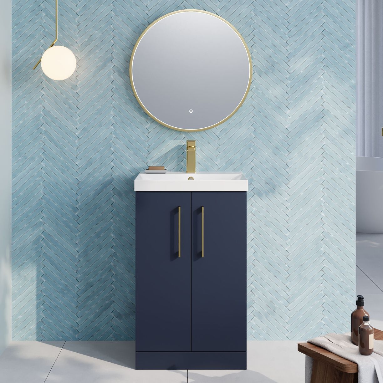 500mm Fs 2-Door Vanity & Basin 3 - Indigo Blue