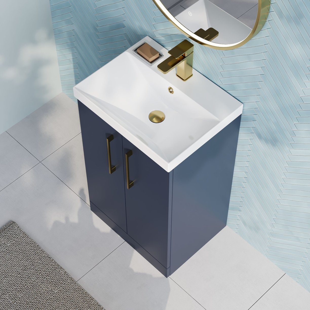 500mm Fs 2-Door Vanity & Basin 3 - Indigo Blue