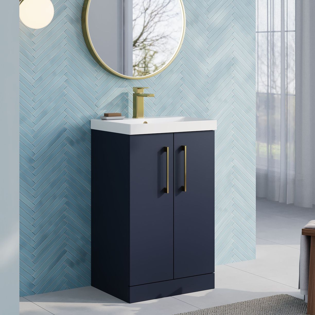 500mm Fs 2-Door Vanity & Basin 3 - Indigo Blue