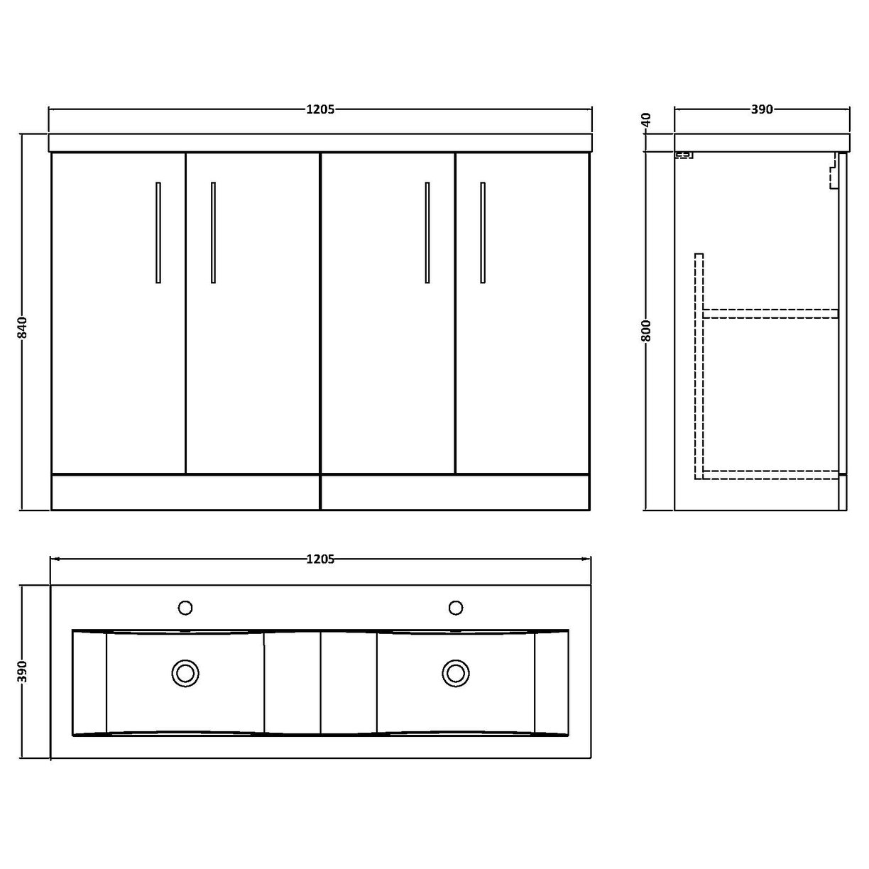 1200 Fs 4-Door Vanity & Double Basin