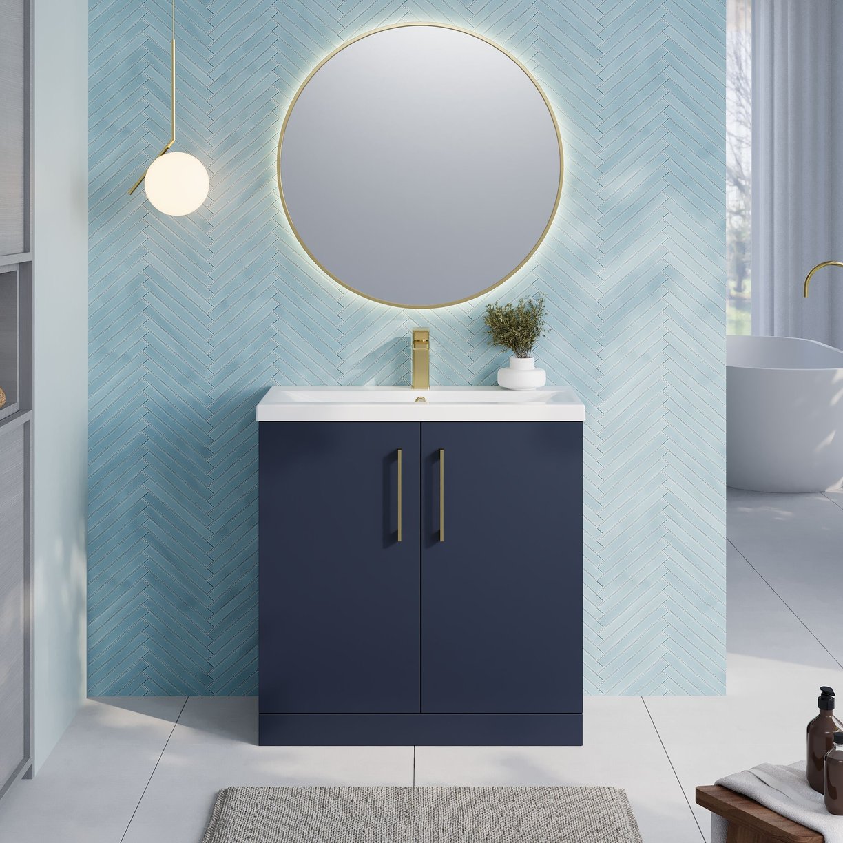800mm Fs 2-Door Vanity & Basin 1 - Indigo Blue