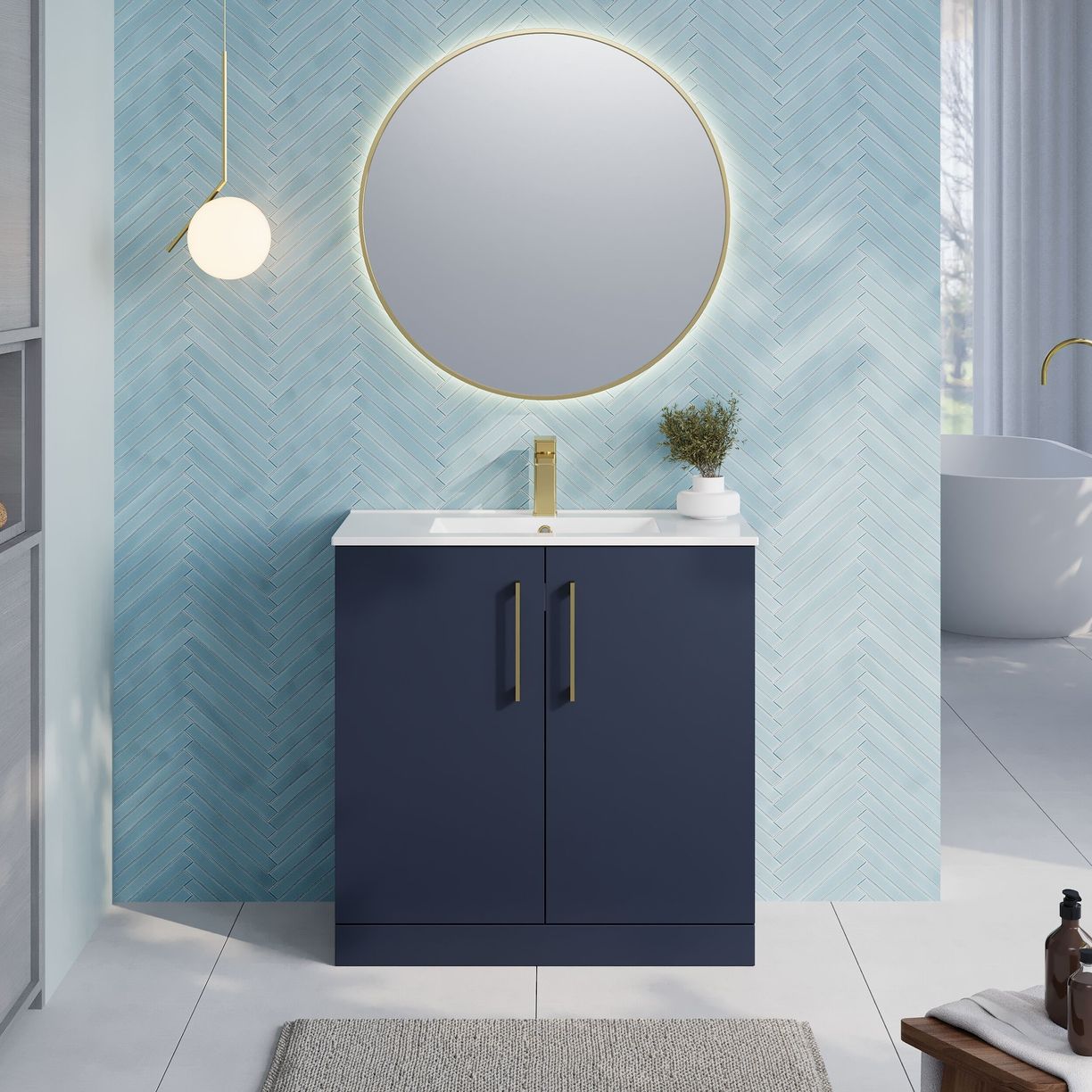 800mm Fs 2-Door Vanity & Basin 2 - Indigo Blue