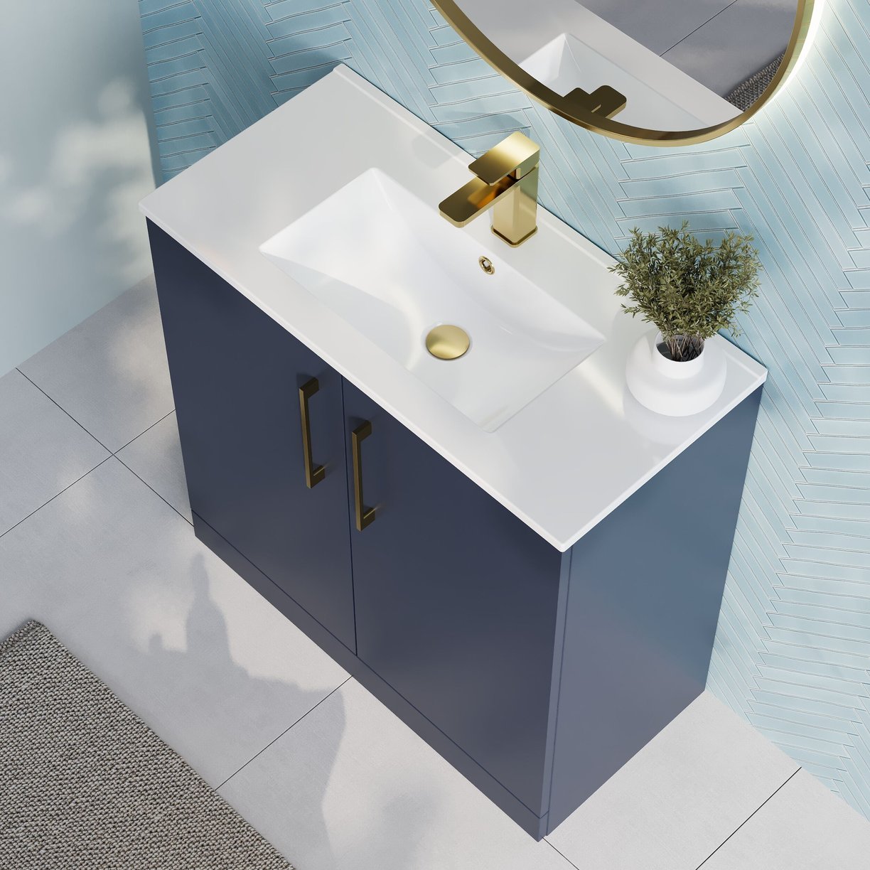 800mm Fs 2-Door Vanity & Basin 2 - Indigo Blue