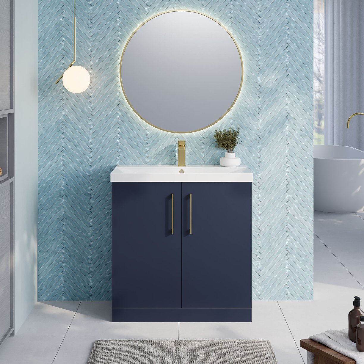 800mm Fs 2-Door Vanity & Basin 3 - Indigo Blue