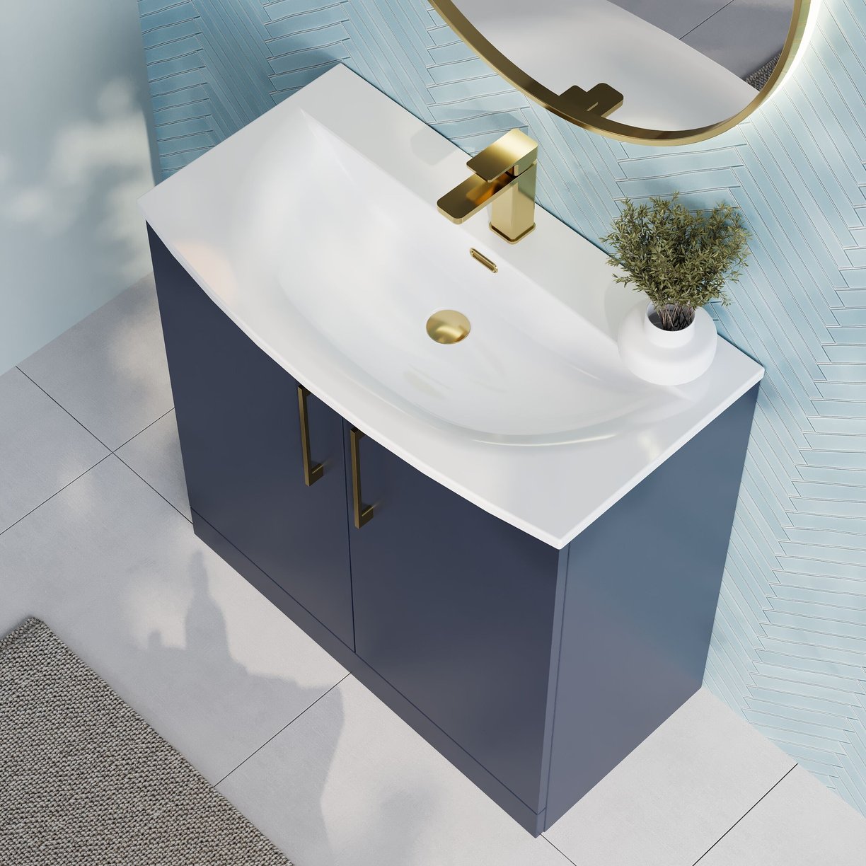 800mm Fs 2-Door Vanity & Basin 4 - Indigo Blue