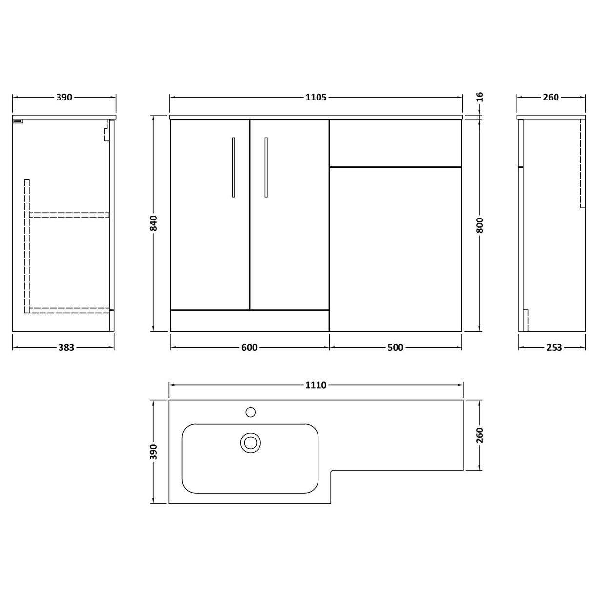 1100mm Left Hand Combination