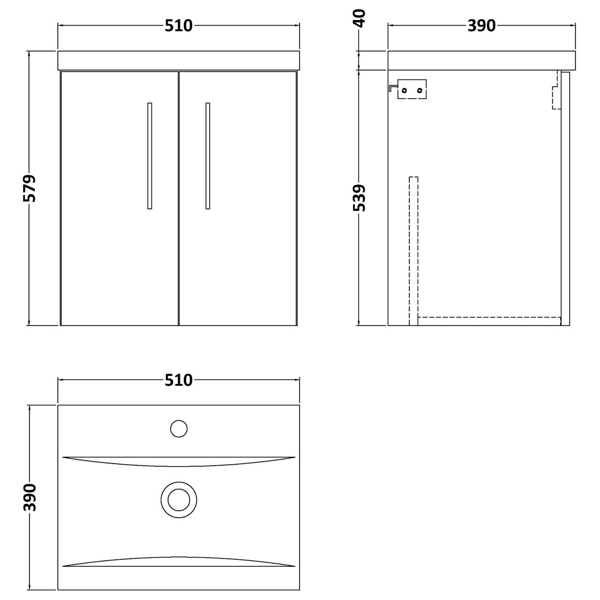 500mm Wh 2-Door Vanity & Basin 1 - Indigo Blue