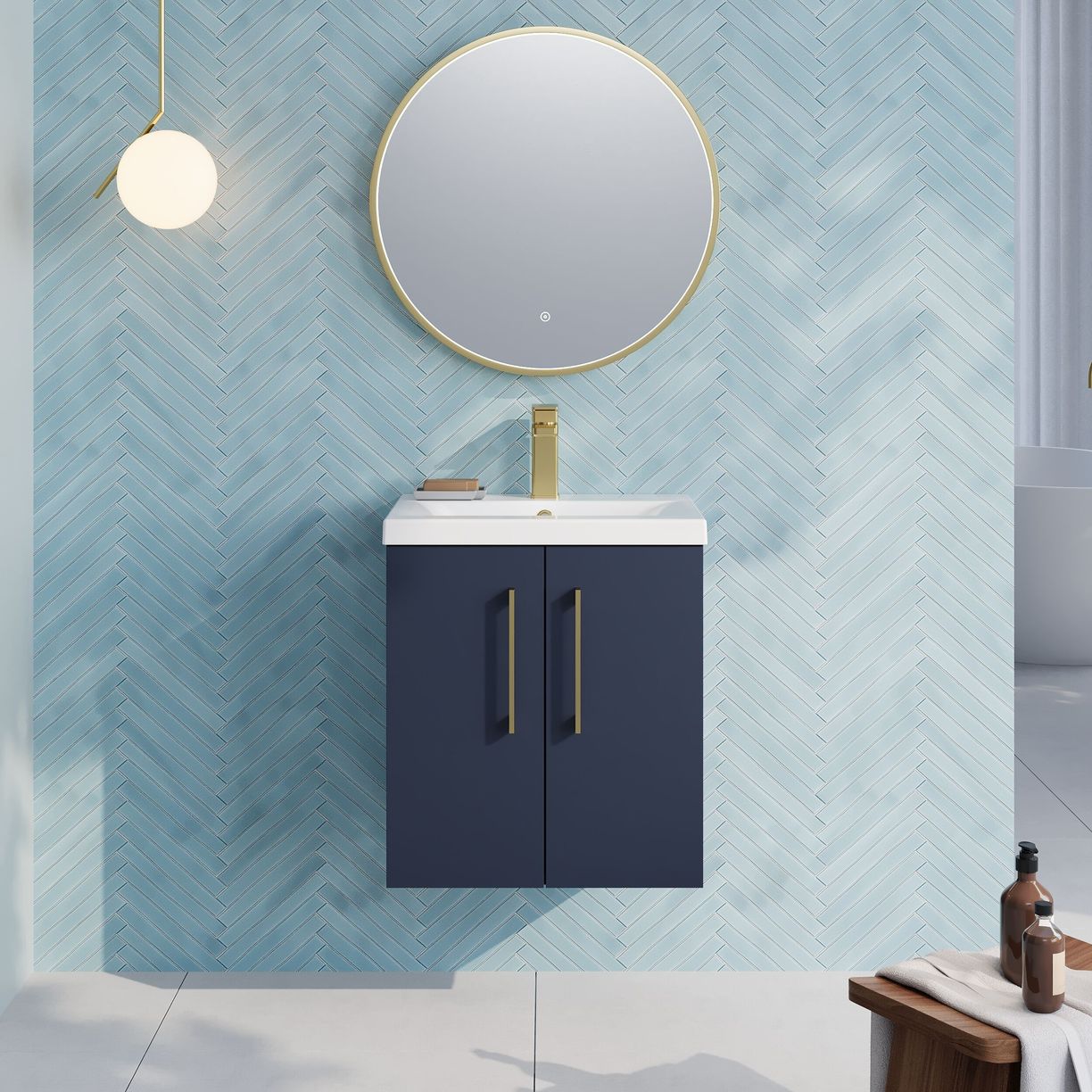 500mm Wh 2-Door Vanity & Basin 1 - Indigo Blue