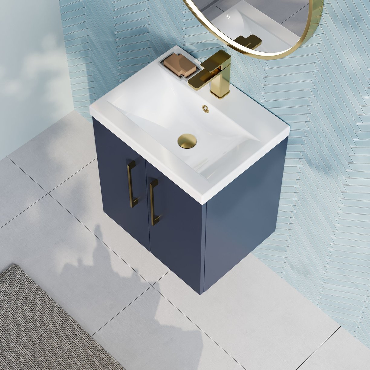 500mm Wh 2-Door Vanity & Basin 1 - Indigo Blue
