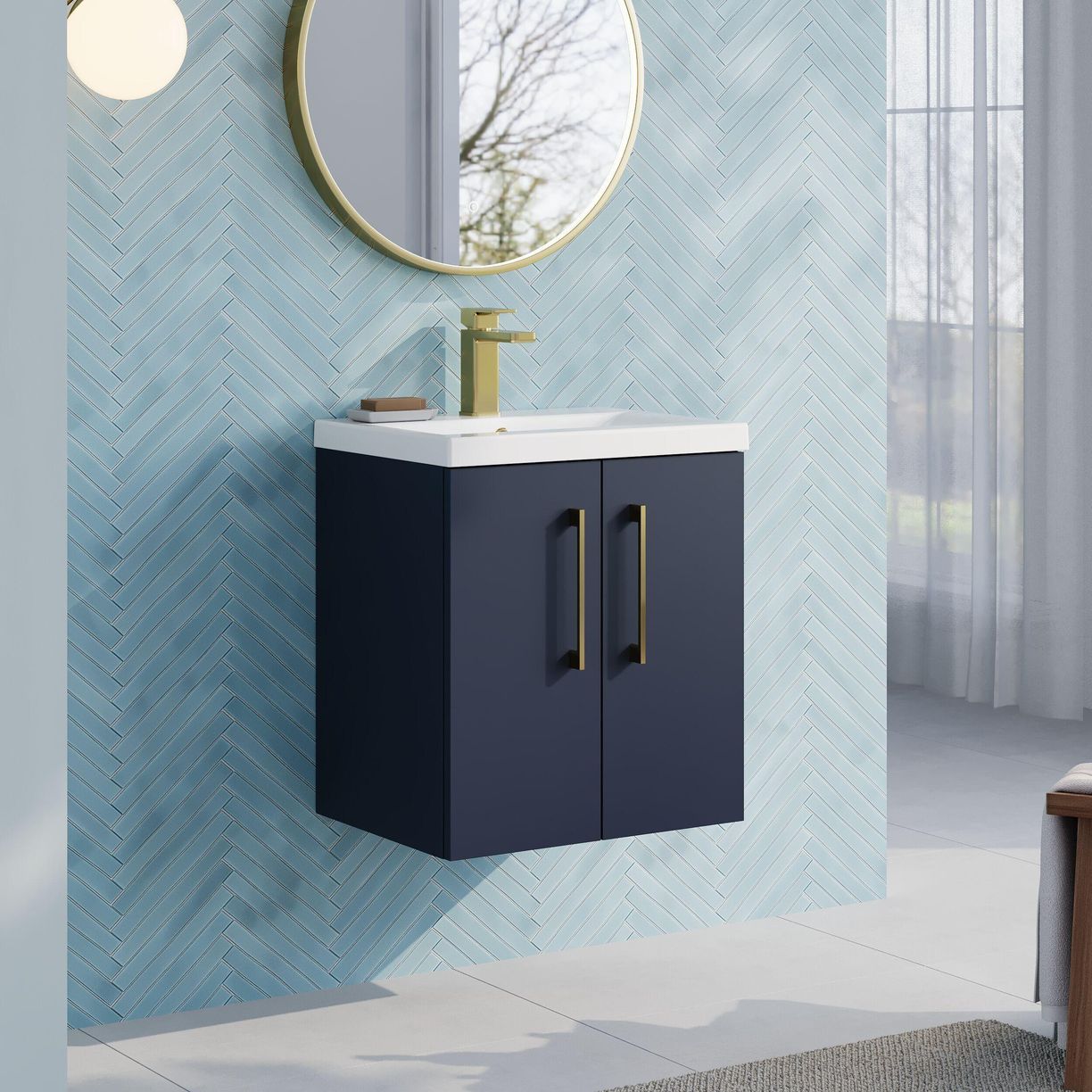 500mm Wh 2-Door Vanity & Basin 1 - Indigo Blue