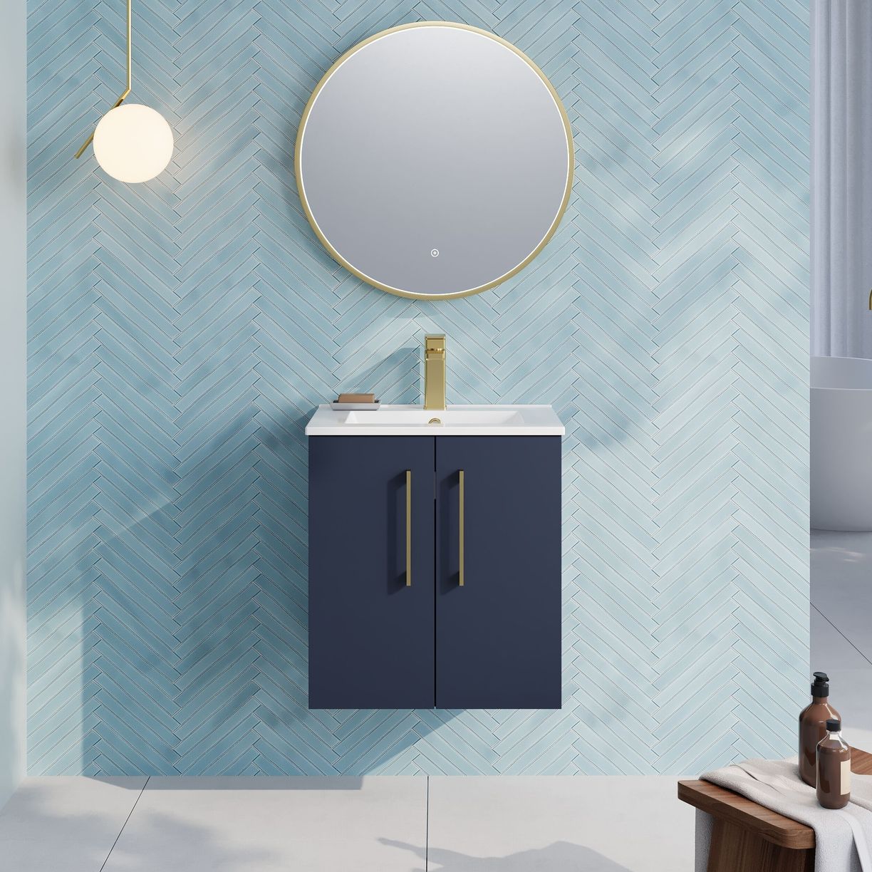500mm Wh 2-Door Vanity & Basin 2 - Indigo Blue