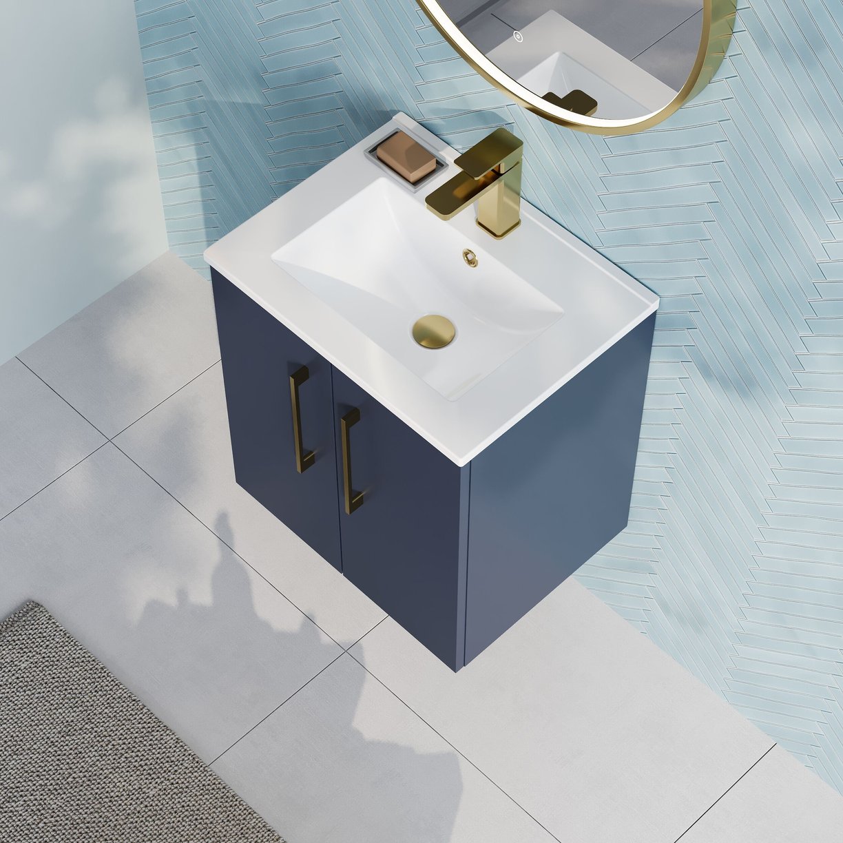 500mm Wh 2-Door Vanity & Basin 2 - Indigo Blue