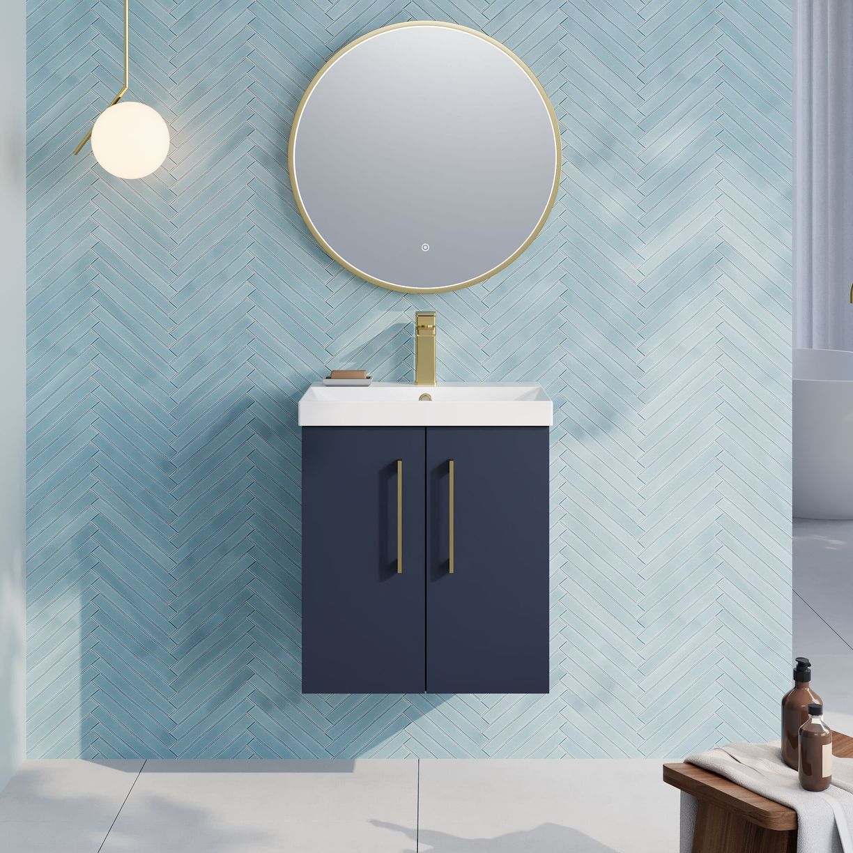 500mm Wh 2-Door Vanity & Basin 3 - Indigo Blue
