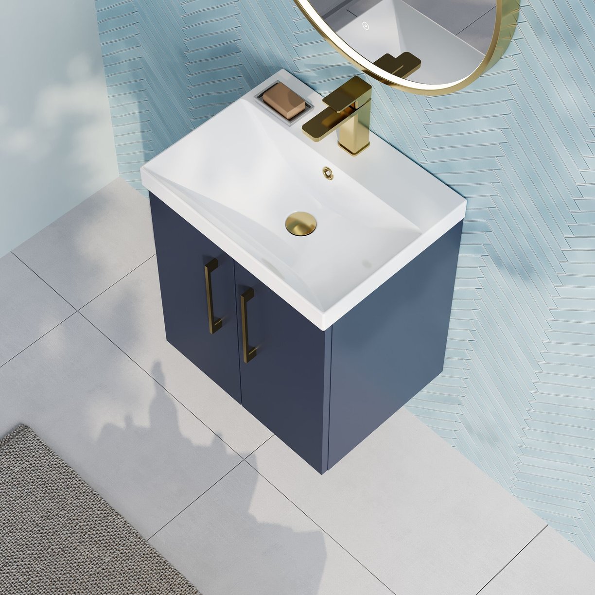 500mm Wh 2-Door Vanity & Basin 3 - Indigo Blue