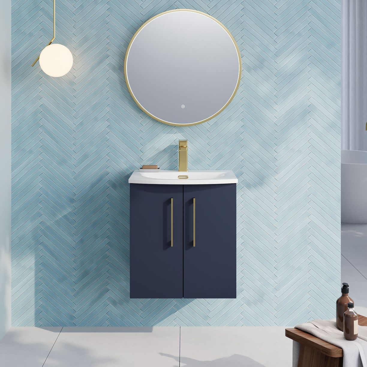 500mm Wh 2-Door Vanity & Basin 4 - Indigo Blue