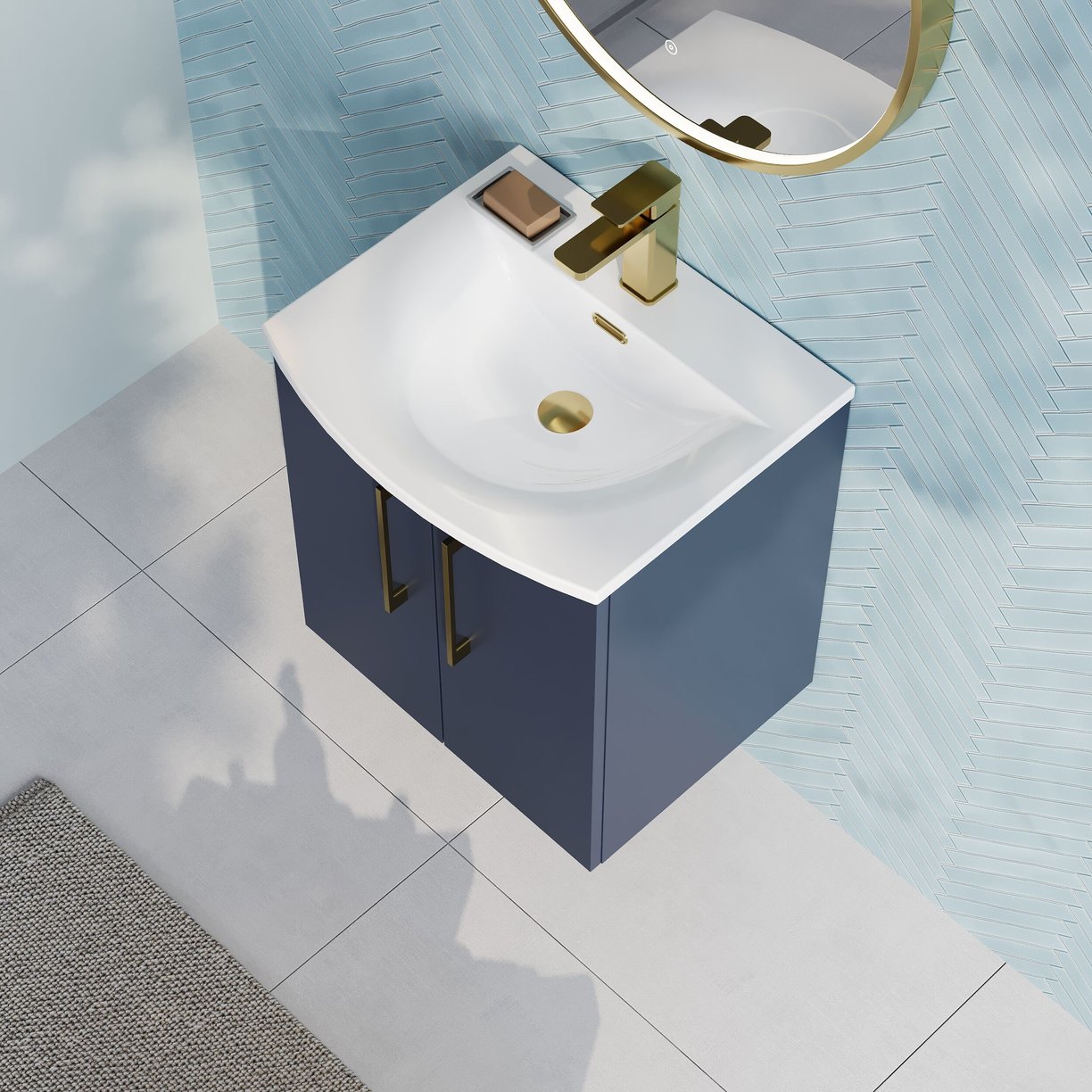 500mm Wh 2-Door Vanity & Basin 4 - Indigo Blue