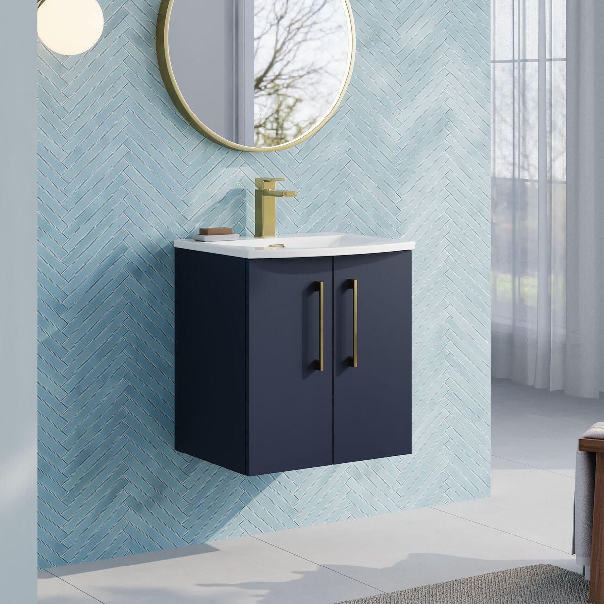 500mm Wh 2-Door Vanity & Basin 4 - Indigo Blue