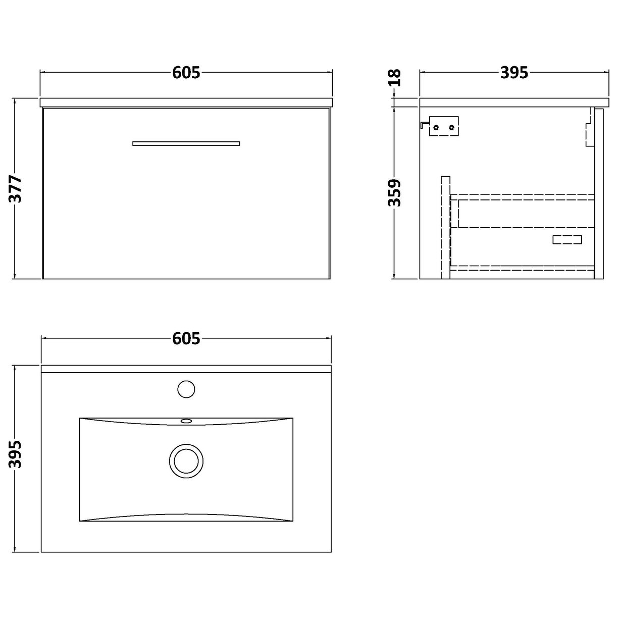 600 Wh 1-Drawer Vanity & Basin 2