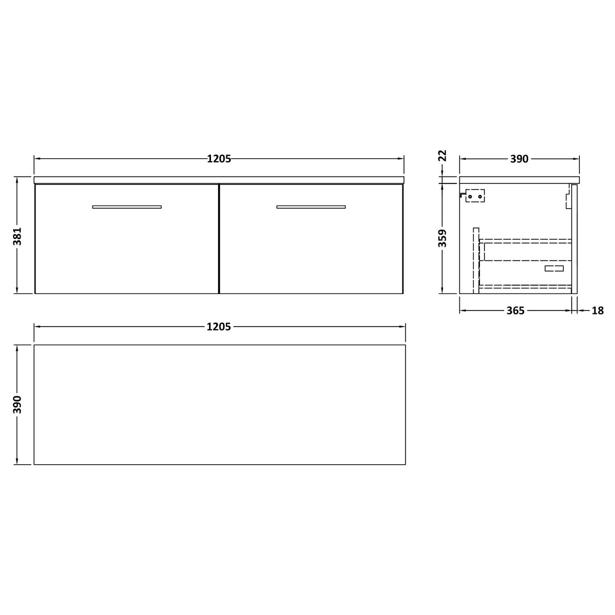 1200 Wh 2-Drawer Vanity & Laminate Top
