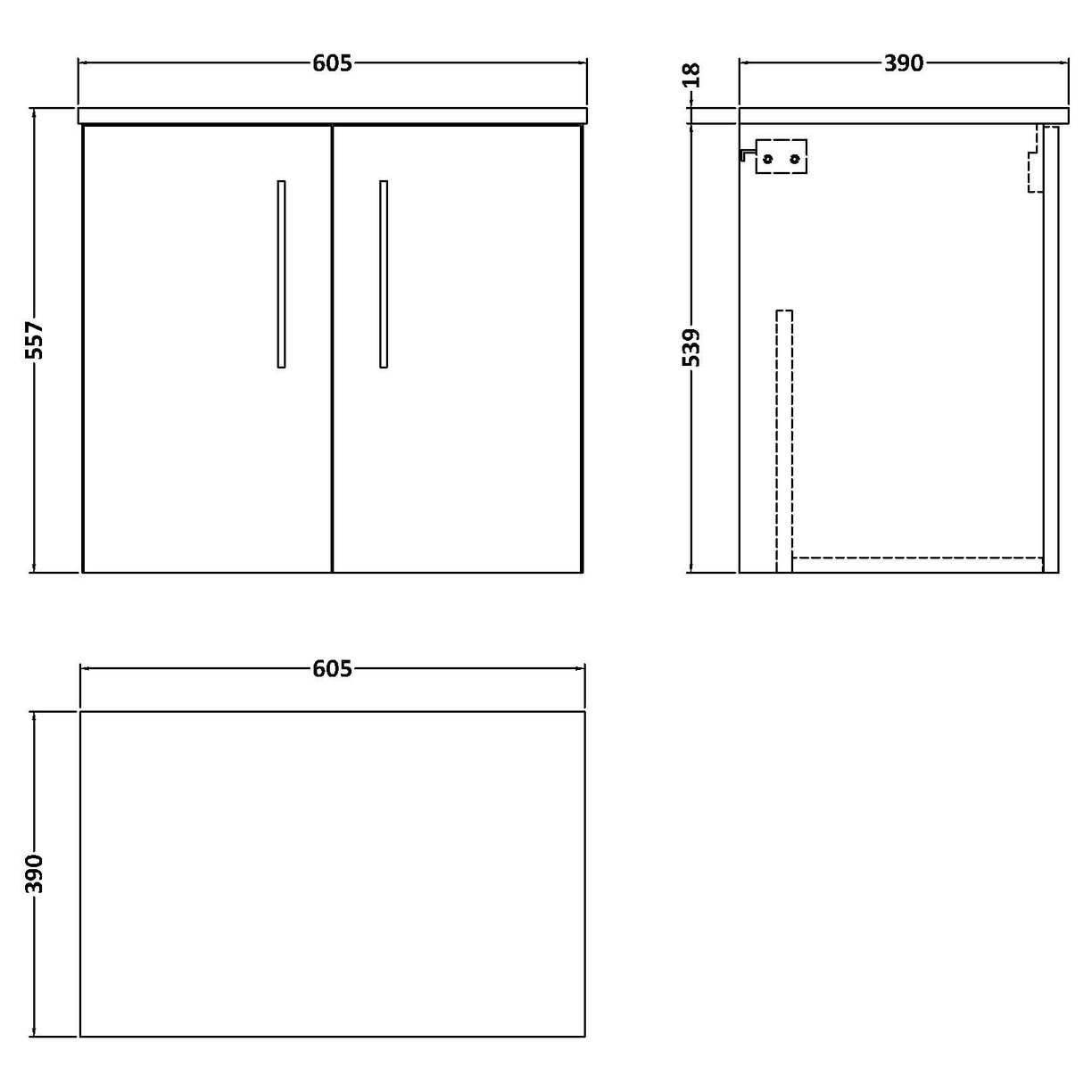 600 Wh 2-Door Vanity & Worktop