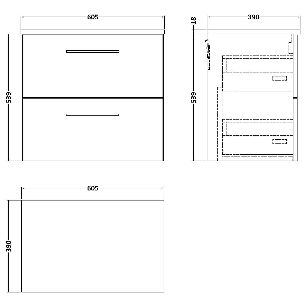 600mm Wh 2-Drawer Vanity & Worktop - Indigo Blue