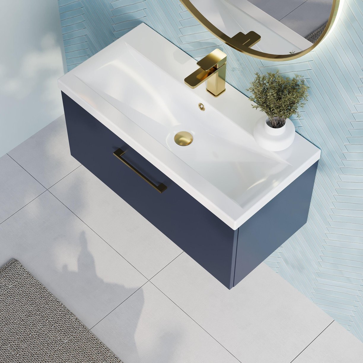 800mm Wh 1-Drawer Vanity & Basin 1 - Indigo Blue