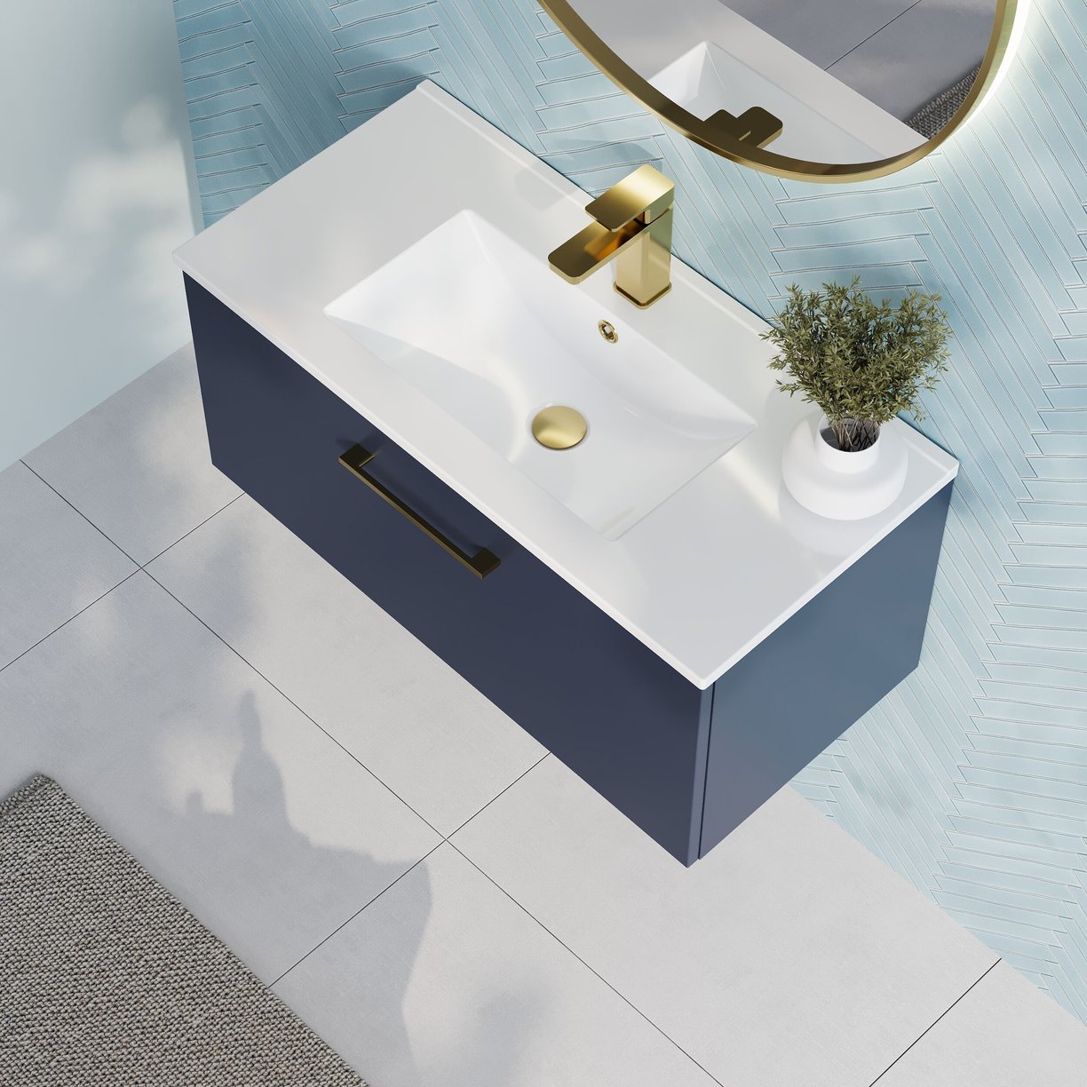 800mm Wh 1-Drawer Vanity & Basin 2 - Indigo Blue