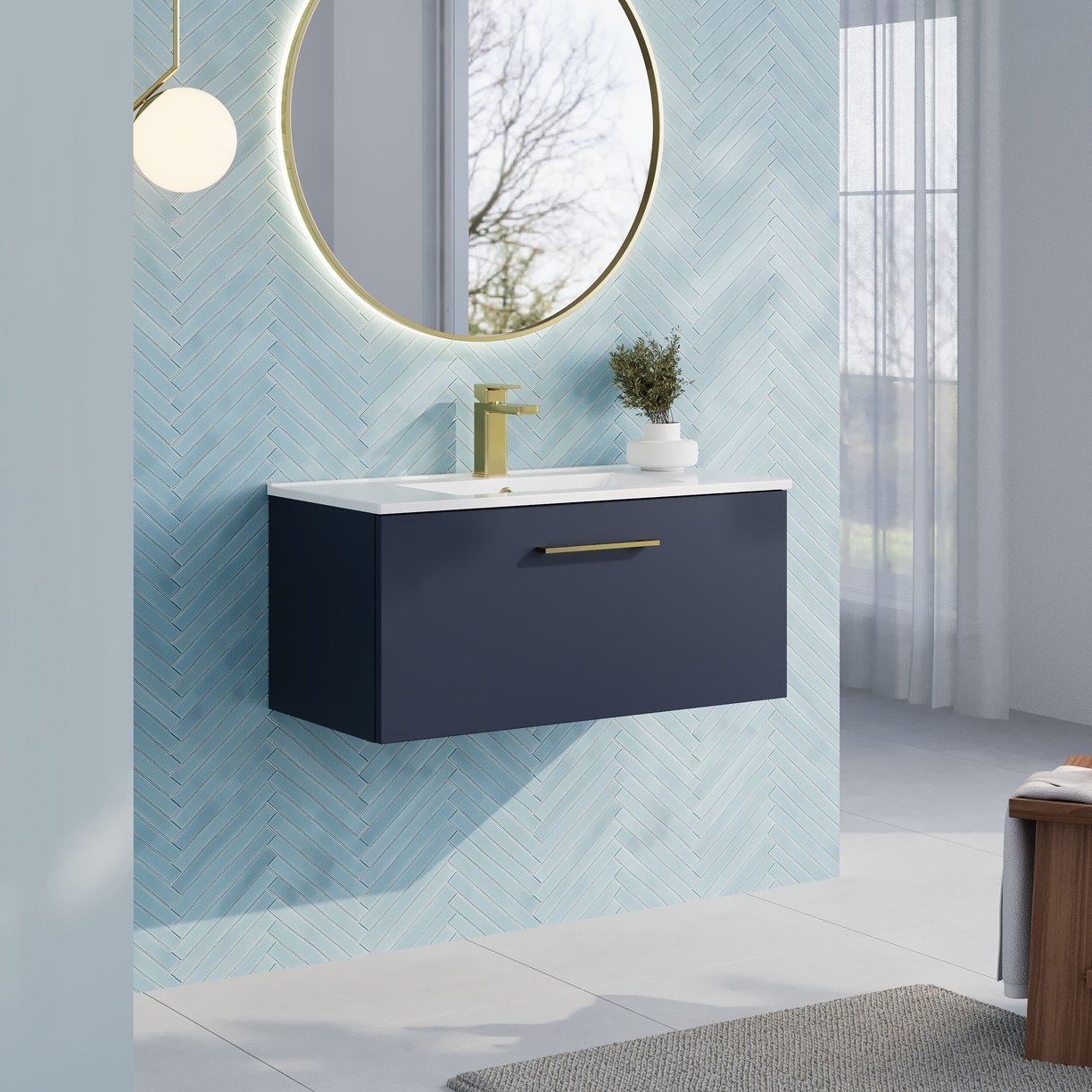 800mm Wh 1-Drawer Vanity & Basin 2 - Indigo Blue