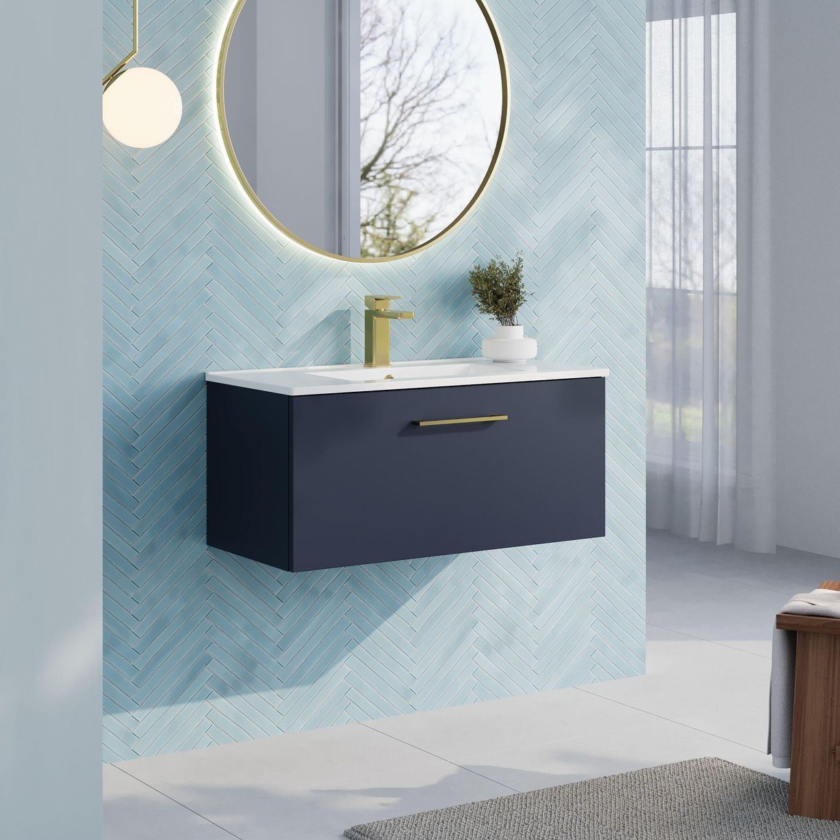 800mm Wh 1-Drawer Vanity & Basin 2 - Indigo Blue