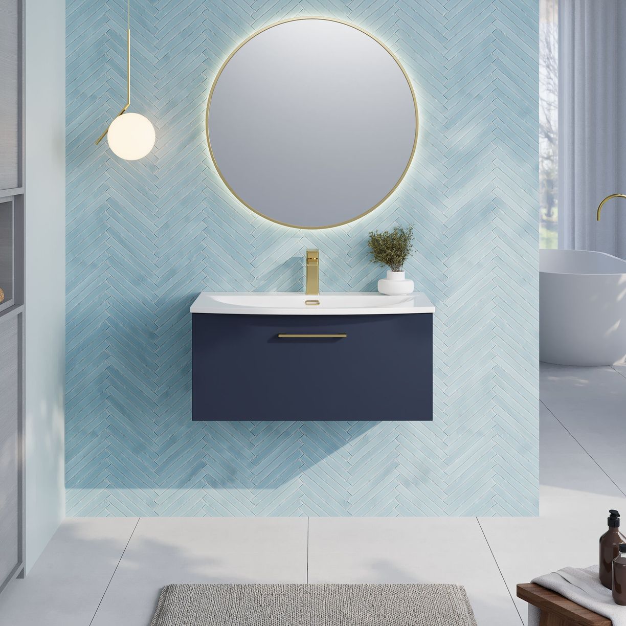 800mm Wh 1-Drawer Vanity & Basin 4 - Indigo Blue