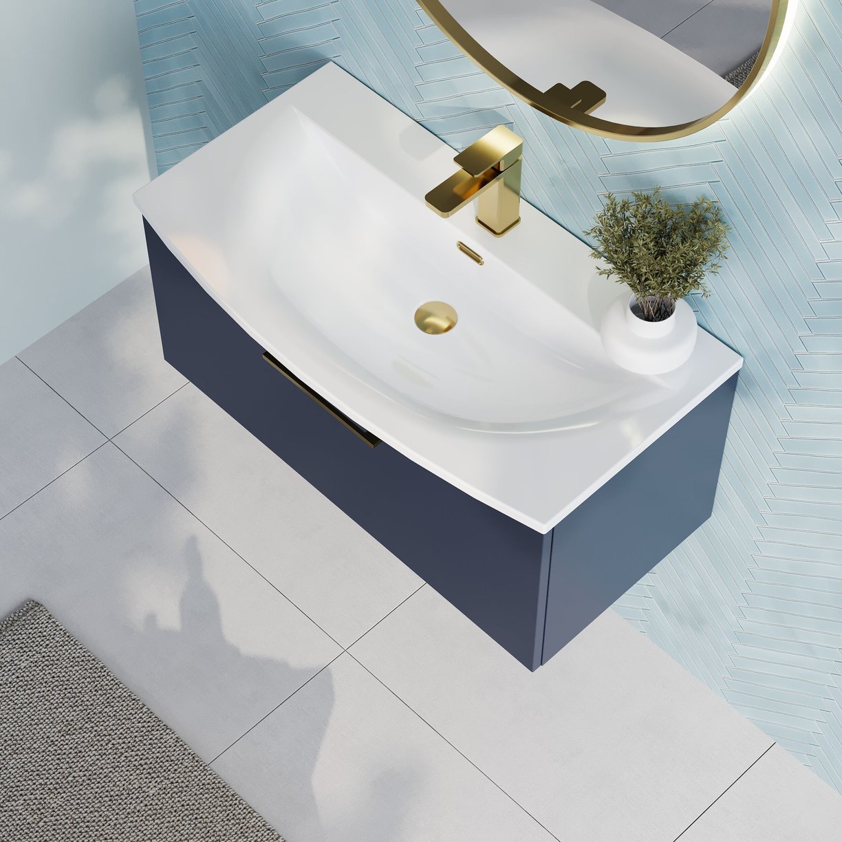 800mm Wh 1-Drawer Vanity & Basin 4 - Indigo Blue