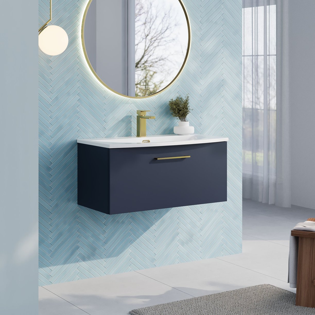 800mm Wh 1-Drawer Vanity & Basin 4 - Indigo Blue