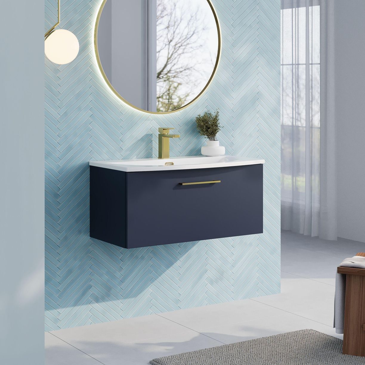 800mm Wh 1-Drawer Vanity & Basin 4 - Indigo Blue